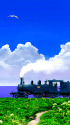 入道雲 海辺 蒸気機関車