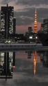 春に埠頭から東京タワーを望む