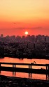 荒川を染める夕陽
