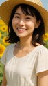 ひまわり畑の女性